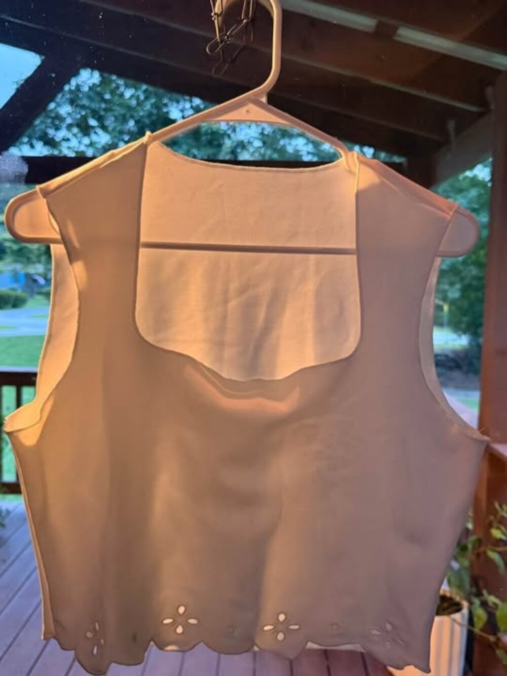 White Square Neck Eyelet Hem Crop Top